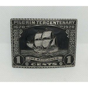 Pilgrim Tercentenary The Mayflower 1 Cents 1620-1920 Solid Pewter Belt Buckle